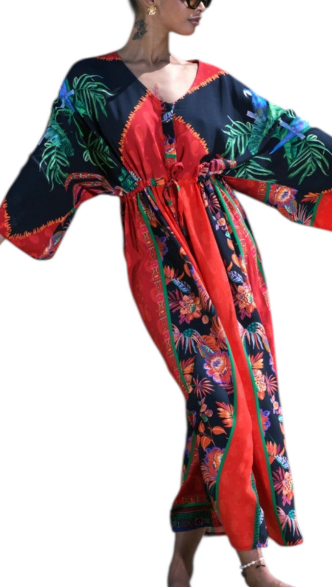 Robe tropicale rouge