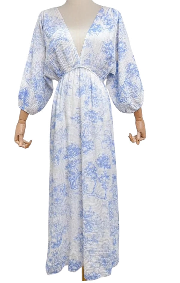 Robe gaze de coton bleue